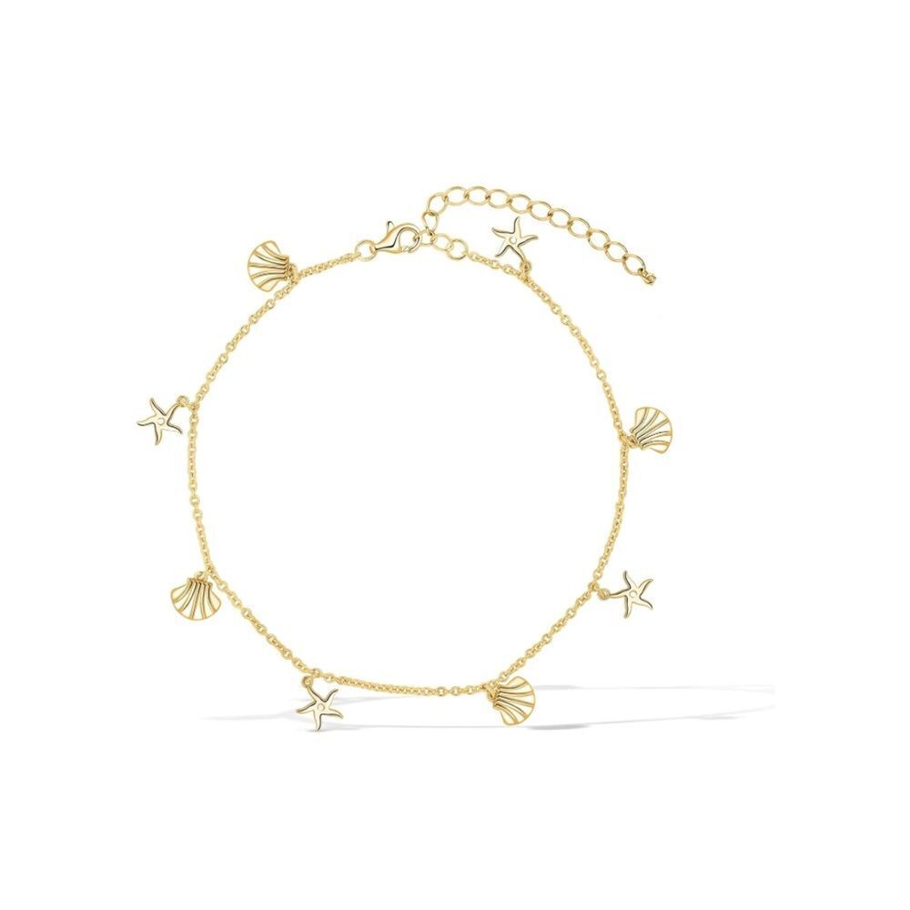 18k Stainless Steel Handcrafted Sea Shell & Starfish Anklet – Boho Beach Jewelry